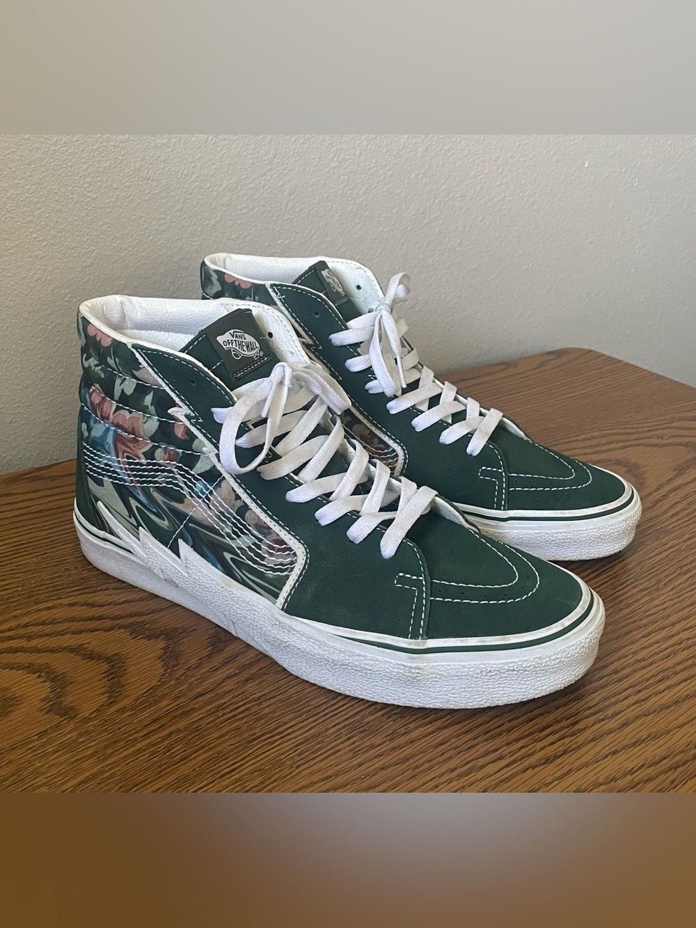 Vans High-Top Sneakers in Dark Green with Floral Panels